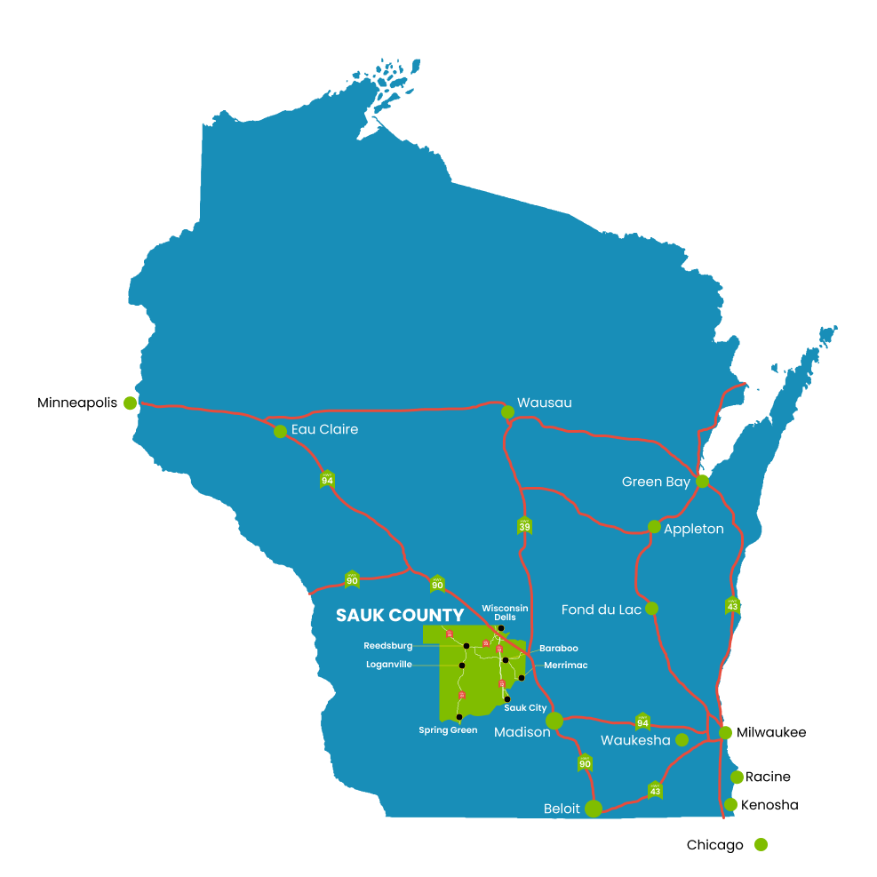 Wisconsin Map With Highlighted Cities